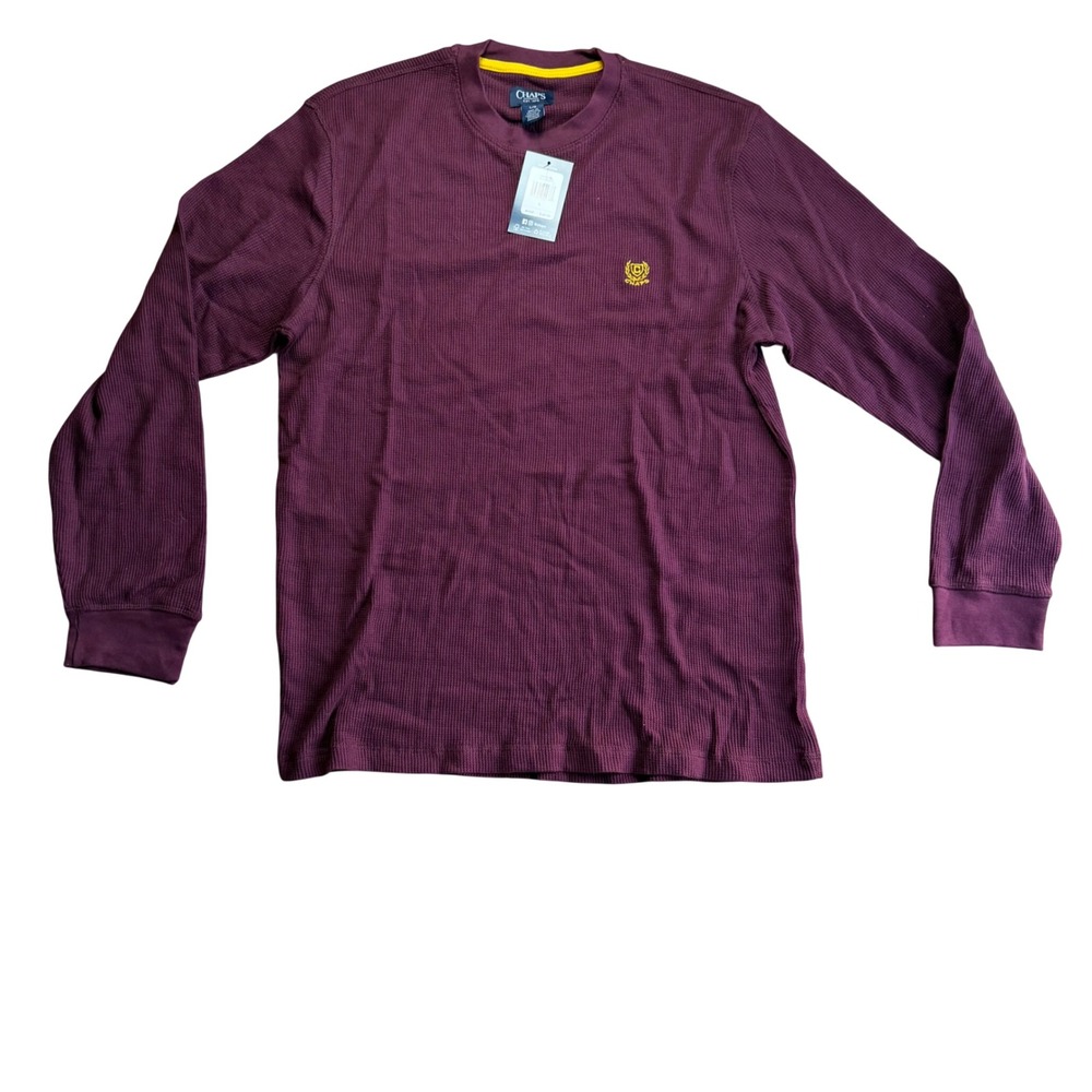 Chaps NWT Mens Large Waffle Knit Thermal Long Sleeve Shirt Rich Ruby Red Outdoor